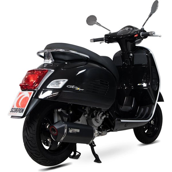 RVE217BCER - Scorpion Serket Parallel Black Ceramic Oval Exhaust - Vespa GTS300 HPE Half System 2019 - 2020