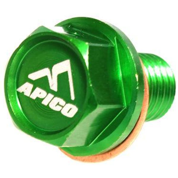 SUMPBOLT MAG KXF - Apico Magnetic Sump Drain Bolt M10 X 15mm X 1.5 For Kawasaki KX65 2000-2026, KXF250 2004-2020, KXF450 2016-2018 Green