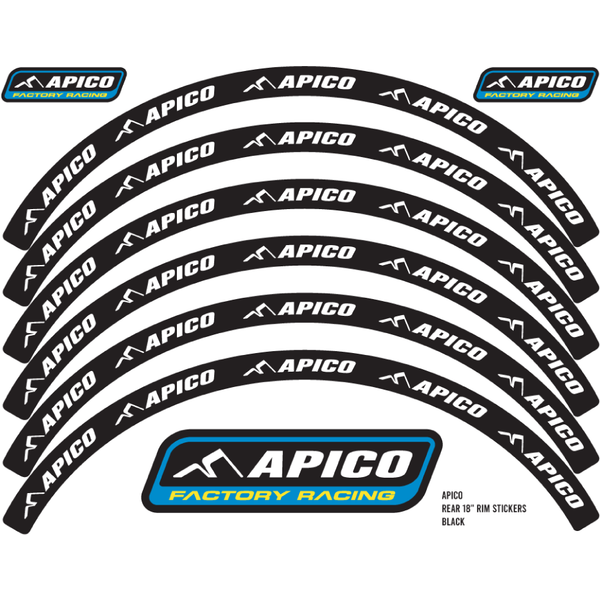 RIMSTICKER BLK/WHT - Apico Rim Sticker Kit 21" Front & 18" Rear Black/white
