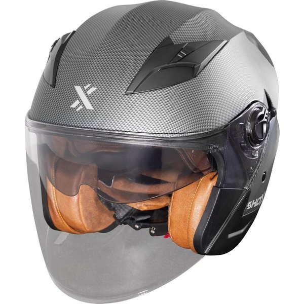Shox Defender Carbon Open Face Motorcycle Helmet S Matt Carbon Effect