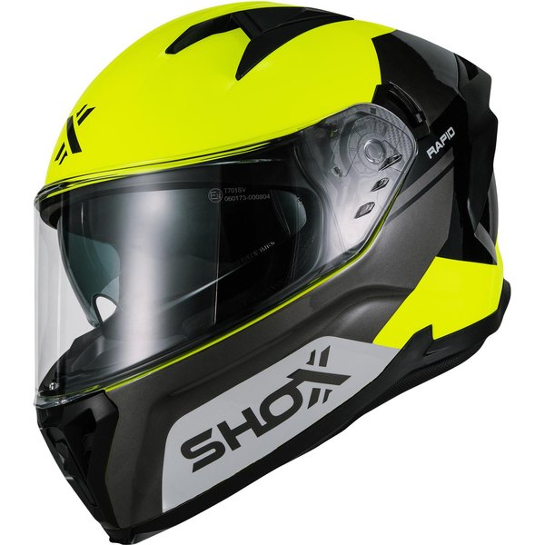 Shox Rapid Turbo Motorcycle Helmet M Gloss Grey Hi-Vis Yellow