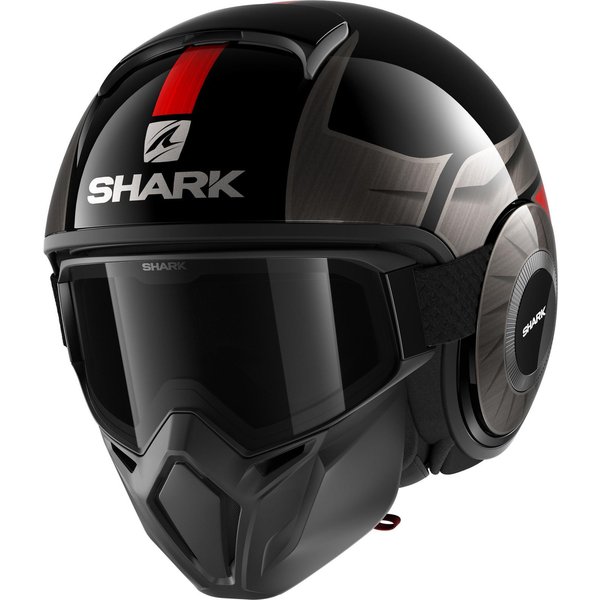 Shark Street-Drak Tribute RM Open Face Motorcycle Helmet M Black Silver Red (KUR)
