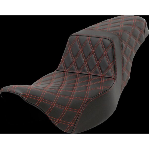 808-07E-17504 - Saddlemen Lattice Stitch Step Up Seat For Harley Davidson FLHR 1584 2008 - Black/Red (Driver Seat Length: 40.5 cm)