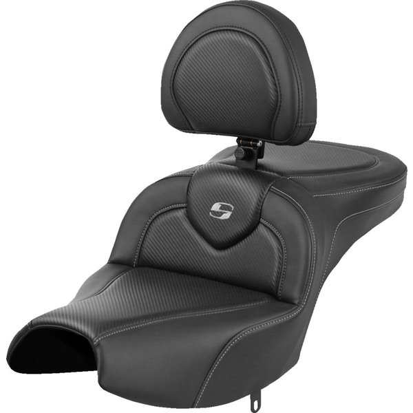 I22-02-185BR - Saddlemen Roadsofa Standard Reach Carbon Fibre Seat With Backrest For Indian Pursuit 108 2024-2026 - Black