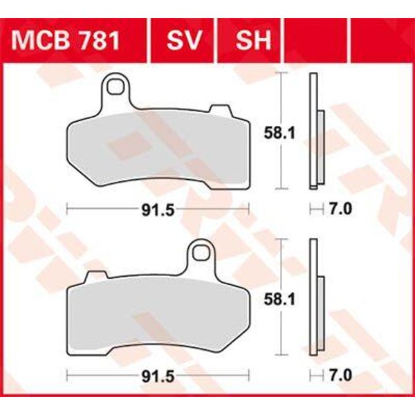 MCB781SH - TRW SH Series Sintered Rear Brake Pads For Harley Davidson FLHR 1584 2008 Rear