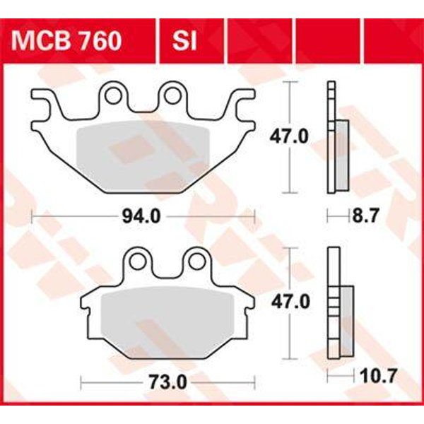 MCB760SI - TRW SI Series Sintered Brake Pads For Arctic Cat Textron 250 2X4 2006-2007 Front