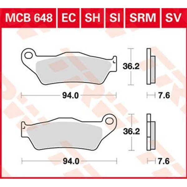 MCB648SH - TRW SH Series Sintered Rear Brake Pads For KTM Adventure 1050 2015-2016 Rear