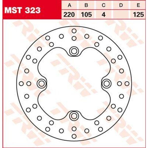 MST323 - TRW Round Fixed Brake Disc 220mm For Malaguti Centro 125 I.E. 2008-2011 Rear
