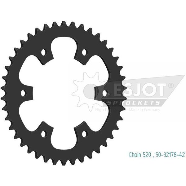 50-32178-42 - Esjot Standard 520 Sprocket For Royal Enfield Classic 350 ABS 2022 Rear Black 42T