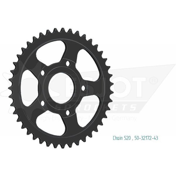 50-32172-43 - Esjot Standard 520 Sprocket For Brixton BX 250 ABS 2020-2022 Rear Black 43T