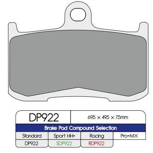 DP922 - DP Brakes Standard Sintered Metal Brake Pads For Victory Boardwalk 106 2013-2015 Front