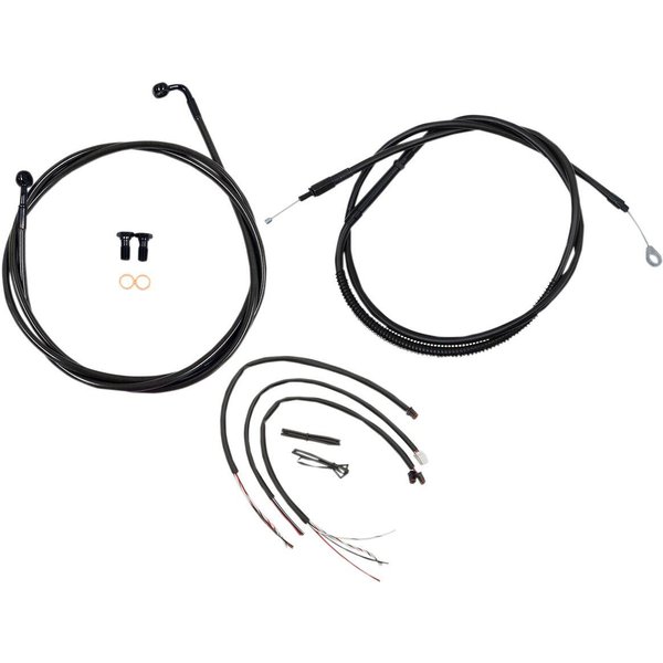 LA-8153KT2-13M - LA Choppers Complete Midnight Braided Handlebar Cable/Brake Hose Kit Non-ABS For Harley Davidson FLDE 1750 ABS 2018-2020 30.5 cm - 35.5 cm (12" - 14") - Black/Clear-Coated