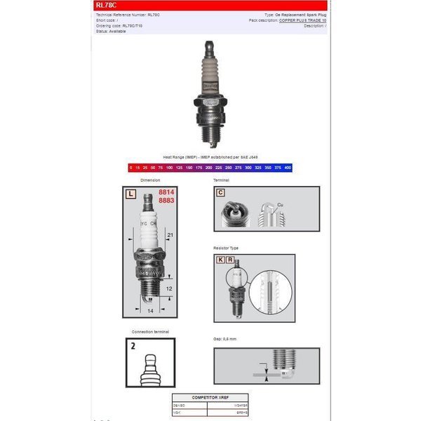 RL78C - Champion Spark Plug For Benelli 491 50 AC 2001-2006