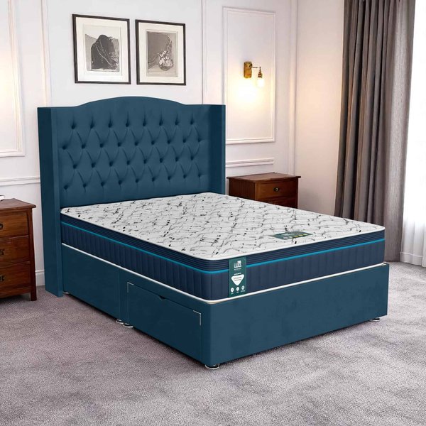 Luxe Dark Milan Chesterfield Curved Divan Bed - Milan Midnight, Queen Size 120 x 190cm (Small Double)