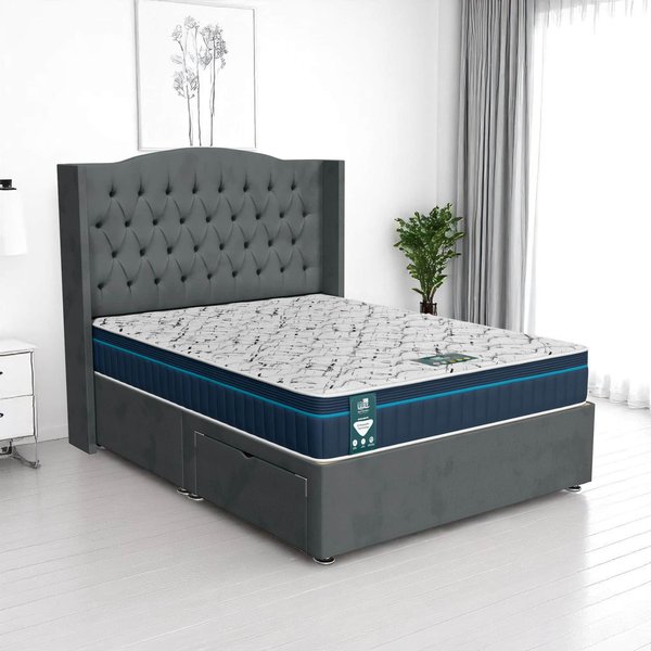 Luxe Wool Chesterfield Curved Divan Bed - Steel Wool, Double 135 x 190 cm
