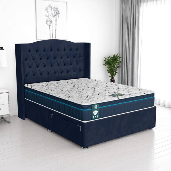 Luxe Dark Venice Chesterfield Curved Divan Bed - Venice Marine, Queen Size 120 x 190cm (Small Double)