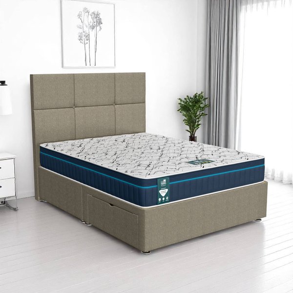 Barley Linen Square Panel Divan - Barley Linen, Single 90 x 190 cm