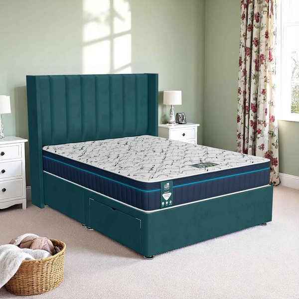 Milan Stripe Curved Divan-Dark - Milan Teal, Double 135 x 190 cm