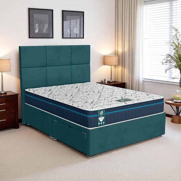 Milan Square Panel Divan-Dark - Milan Teal, King Size 150 x 200 cm