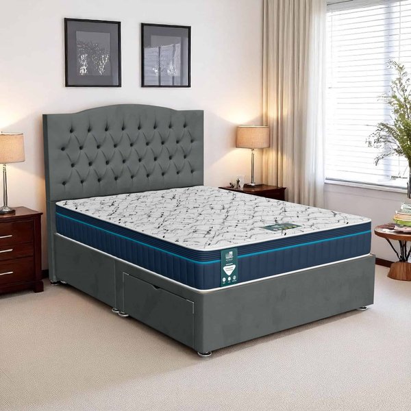 Wool Tufted Divan Bed - Steel Wool, Single 90 x 190 cm