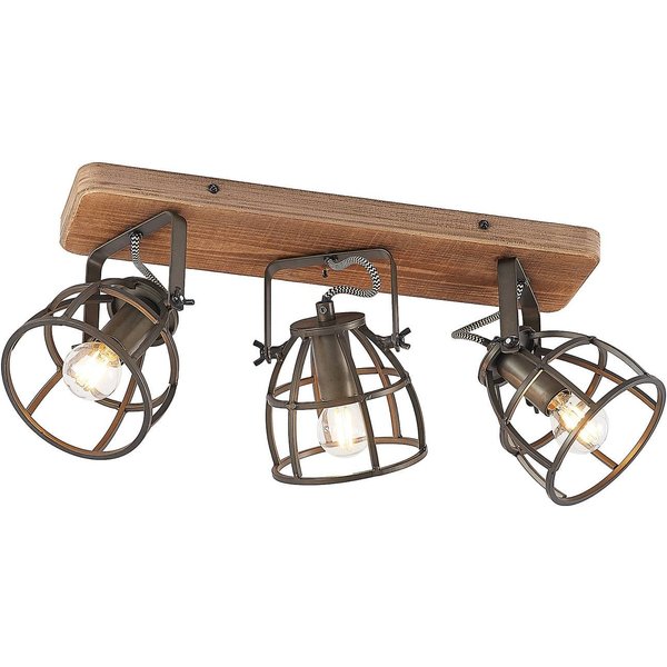 Lindby Deckenstrahler Rutger, 52cm, 3-flg., Holz, Käfig, E14