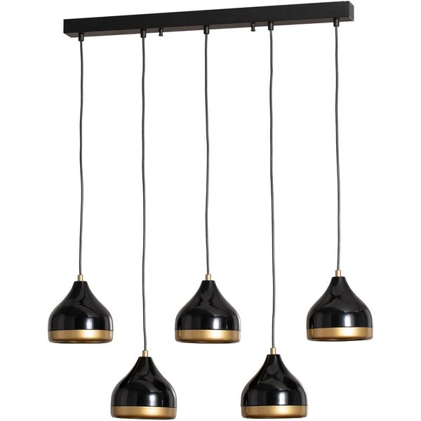 Hängeleuchte Yildo, schwarz/gold, 5-flammig. Länge 111 cm