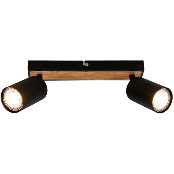 Deckenspot Tib, schwarz/holz, 2-flg., verstellbar, Metall