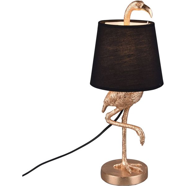 Tischleuchte Lola mit Flamingo-Figur, schwarz/gold