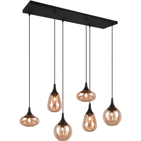 Hängeleuchte Lumina, 6-flammig, schwarz/amber, Glas