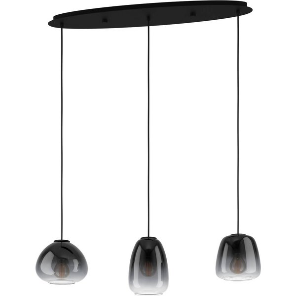 Hängelampe Aguilares, Rauchglas, 3-flammig, linear