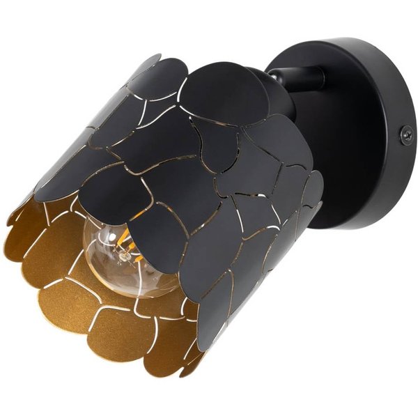 Lindby Wandleuchte Aralena, schwarz/gold, 1-flg., Ø 12cm