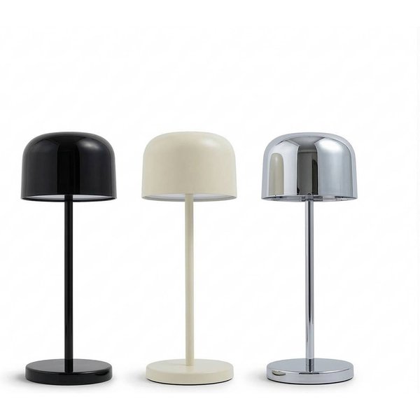 LED-Akkutischlampe Quill chrom/beige/schwarz 6er Ladestation
