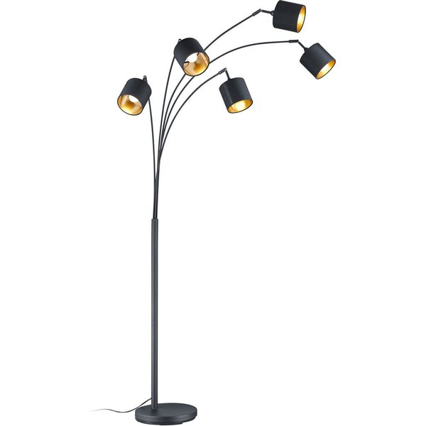 Stehlampe Tommy, schwarz/gold, Höhe 200 cm, 5-flg., Stoff
