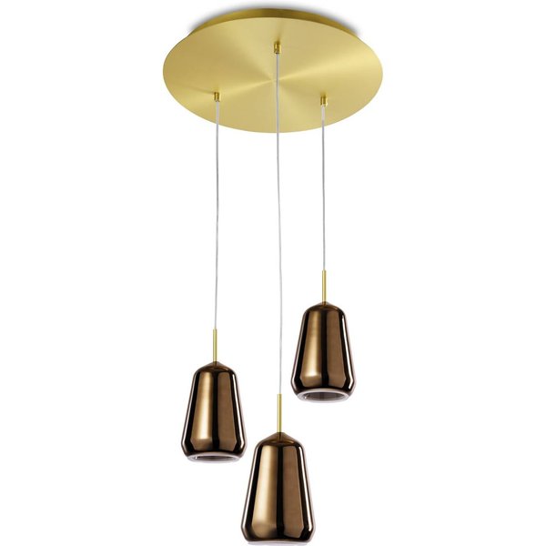 Hängelampe X-Ray bronzefarben/goldfarben 3-flammig rund Glas