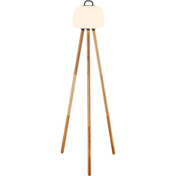 LED-Stehleuchte Kettle Tripod Holz, Schirm 22cm