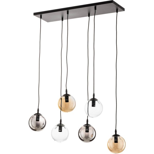 Hängeleuchte Glassy, 6-flg., grafit/amber/klar, Glas, 75 cm
