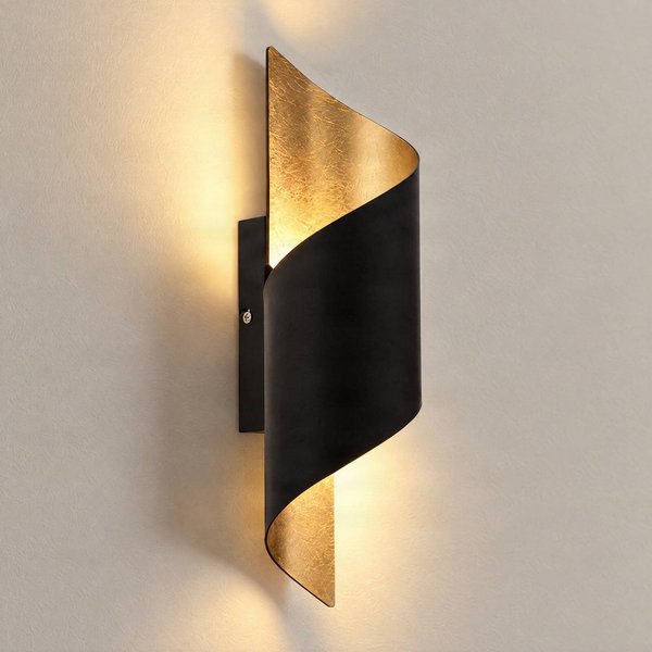 Lindby Wandleuchte Desirio, schwarz/gold, 35cm, E14, Metall