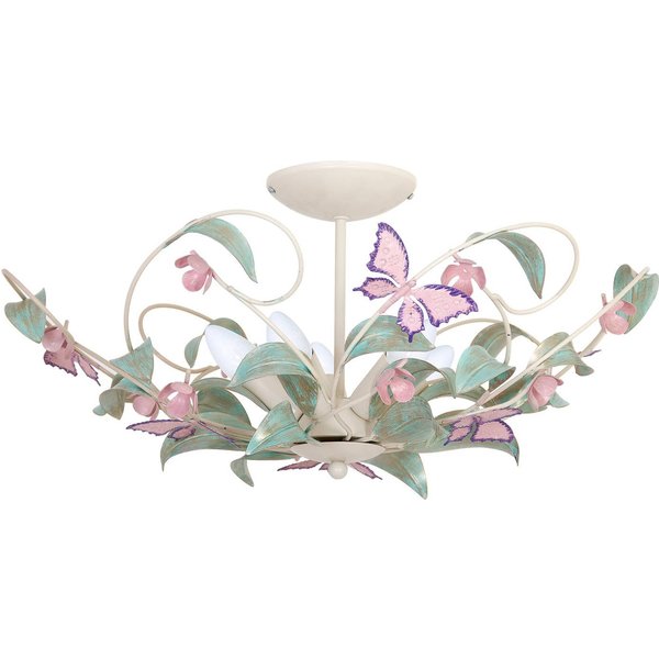 Deckenlampe BUTTERFLY, creme/grün/rosé, Edelstahl, 5-flammig