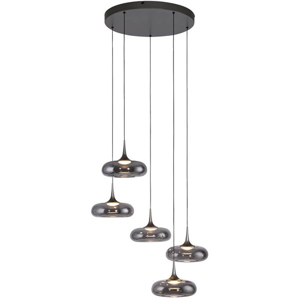 SCHÖNER WOHNEN LED-Hängelampe Posh 5-fl., Rauchglas, 3.000 K