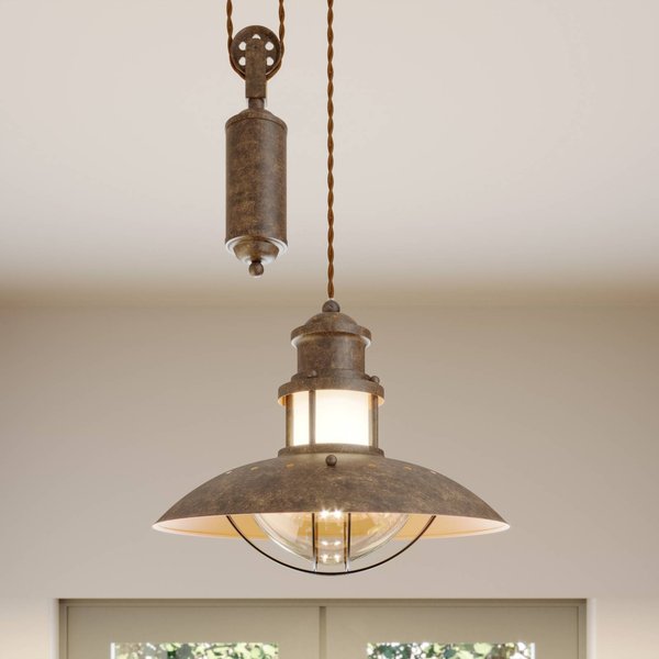 Lindby Pendelleuchte Louisanne, verstellbar, braun, Ø 35 cm