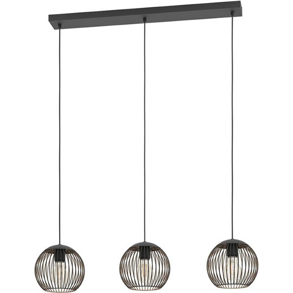 EGLO Hängelampe ALMANZORA, Länge 90 cm, 3-flg., schwarz, E27