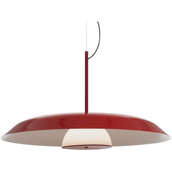 Oluce LED-Hängelampe Iride, Ø 85 cm, rot, Metall, Glas