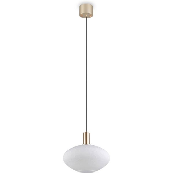 Hängelampe Emelie, 1-fl., goldfarben/weiß, Metall, Glas, E27