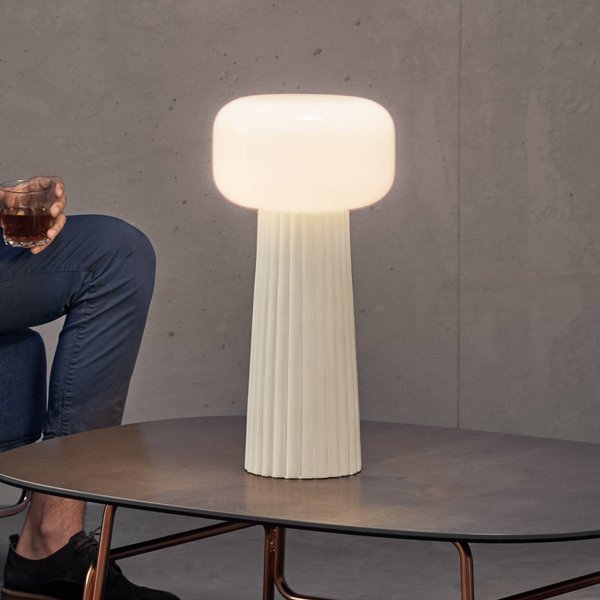 Tischleuchte Faro, Glas, Kunststoff, E27-Fassung, weiß