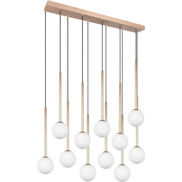 Hängelampe Firano, goldfarben, Länge 129 cm, Metall,11-flg.