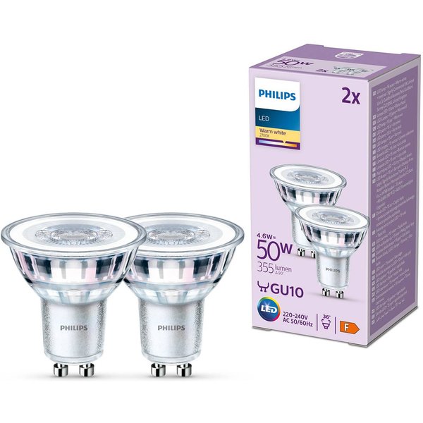 Philips LED-Lampe GU10 4,6W 355lm 827 klar 36° 2er