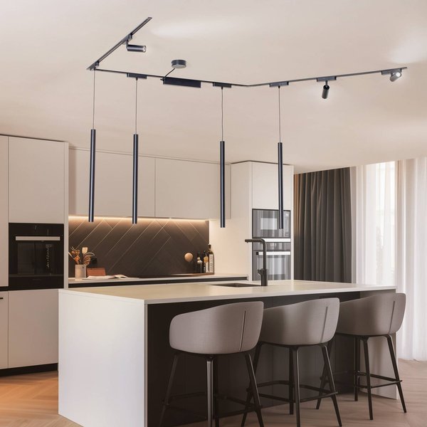 Schienensystem Lumaro,Spots,Pendel,7-flg.,schwarz,48V,dimmer