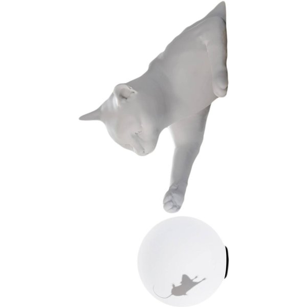Karman Wandleuchte Maoo, Keramik weiß, Glas, Katzenfigur