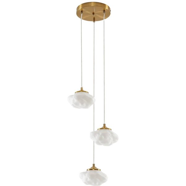 Lindby Hängelampe Piatra, Ø 25cm, 3-flg., opal/messing, Glas