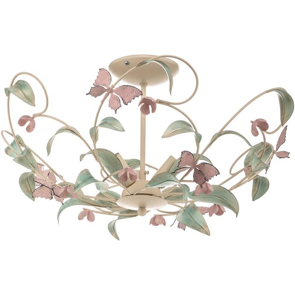 Deckenlampe BUTTERFLY, creme/grün/rosé, Edelstahl, 3-flammig